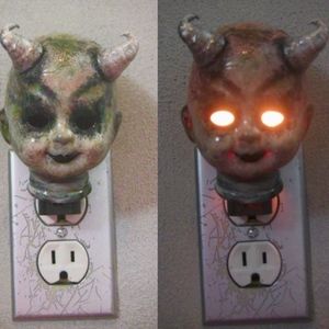 Antique Porcelain Demon Horn Doll Head Nightlight